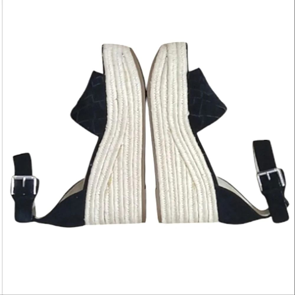 Marc Fisher Varin Espadrille Wedge Sandals Black Suede Open Toe Platforms Sz 8.5